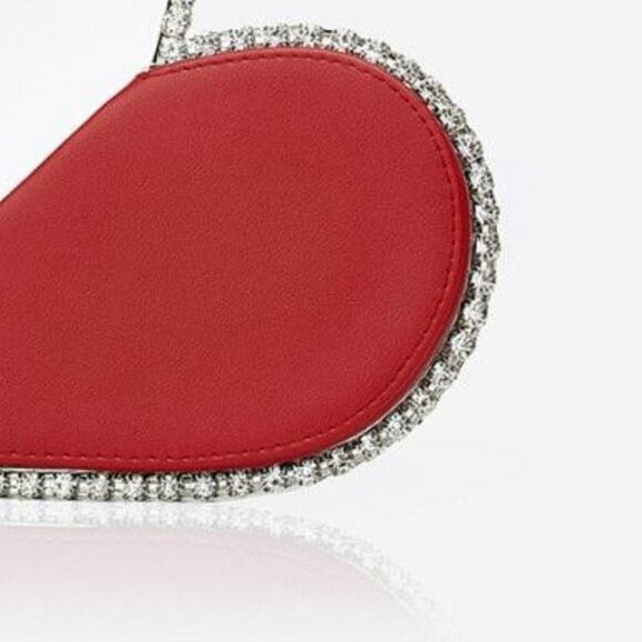 Red Heart Shape Women\'s Evening Bag Embellished Silver Rhinestones Clutch